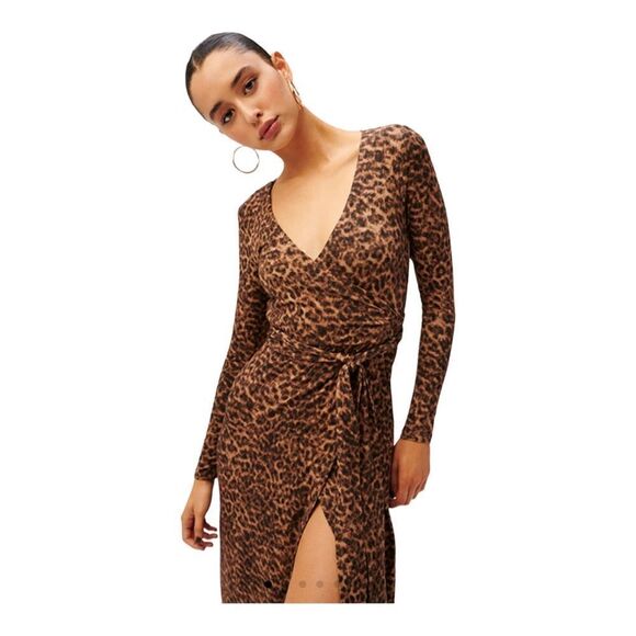 NWT Good American DayNight Wrap Dress in Sepia Leopard size 1 (small) - Picture 2 of 9